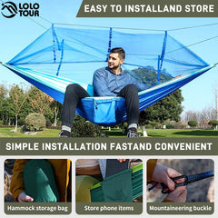260x140cm Camping Hammock with Mosquito Net Double Travel Hanging Sleeping Bed