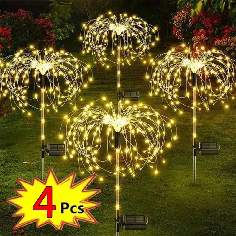 1/2/4Pcs Solar LED Firework Fairy Light Outdoor Garden Decoration Lawn Pathway Light