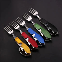 4 In 1 Multifunctional Outdoor Camping Picnic Tableware Foldable Spoon Knife Fork Bottle