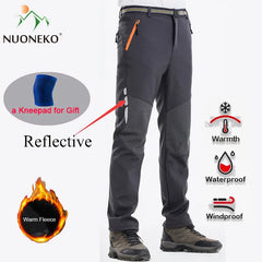 Reflective Mens Winter Hiking Pants Men Warm Fleece Softshell Camping Trousers Outdoor