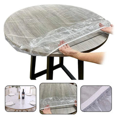 PVC Fitted Round Elastic Tablecloth Transparent Edged Table Covers Plastic Waterproof