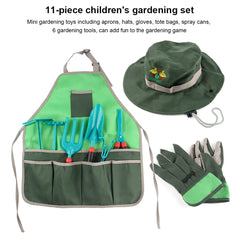 11 Pieces Kids Gardening Tool Set Mini Children Planting Play Dress Up Apron Hat Gloves
