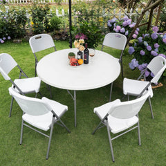 Outdoor Camping Round Dinning Table White Plastic Folding Tables  Sets For Events