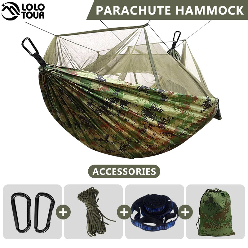 260x140cm Camping Hammock with Mosquito Net Double Travel Hanging Sleeping Bed