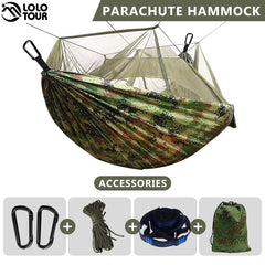 260x140cm Camping Hammock with Mosquito Net Double Travel Hanging Sleeping Bed