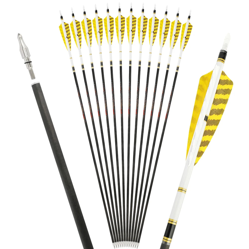 6/12pcs 32.8" Archery Pure Carbon Arrow Spine250-600 SHARROW Target Shooting