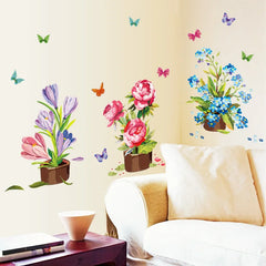 Garden Potted Plant Bonsai Flower Wall Stickers For Home Decor Living Room Kitchen