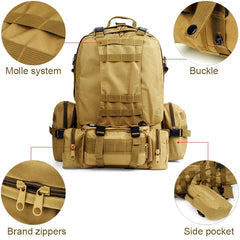 50L Military Tactical Bag Detachable Hiking Camping Camouflage MOLLE Backpack