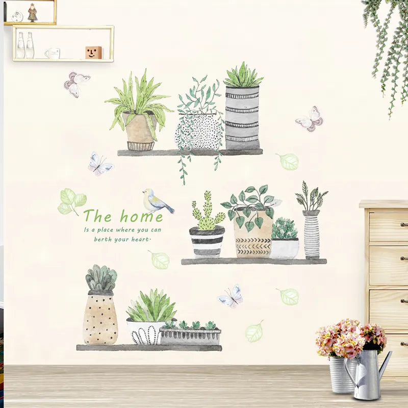 Garden Potted Plant Bonsai Flower Wall Stickers For Home Decor Living Room Kitchen