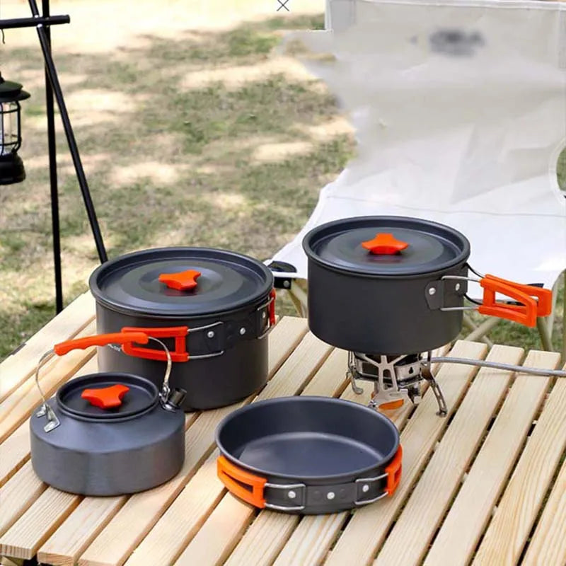 Camping Cookware Set Aluminum Portable Outdoor Tableware Cookset Cooking Kit Pan