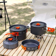 Camping Cookware Set Aluminum Portable Outdoor Tableware Cookset Cooking Kit Pan