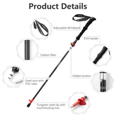 BISINNA 1pcs/2pcs Folding Trekking Poles Carbon Fiber Collapsible Telescopic Sticks