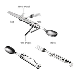 Multifunctional EDC folding outdoor tableware camping portable meal knife fork spoon
