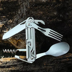 Multifunctional EDC folding outdoor tableware camping portable meal knife fork spoon