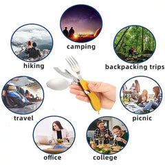 4 In 1 Multifunctional Outdoor Camping Picnic Tableware Foldable Spoon Knife Fork Bottle