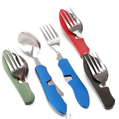 4 In 1 Multifunctional Outdoor Camping Picnic Tableware Foldable Spoon Knife Fork Bottle