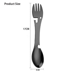 Outdoor Camping Stainless Steel MultiFunction 5 In 1 Integrated Spoon Fork Tableware
