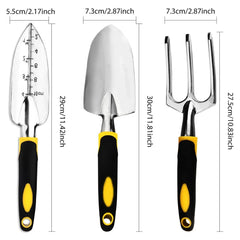 Garden Tool Set 4 Pack With Trowel, Cultivator Hand Rake, Transplant Trowel, Gardening