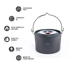 Widesea 4L Camping Hanging Pot Cookware Outdoor Bowler Tableware 4-6 Persons