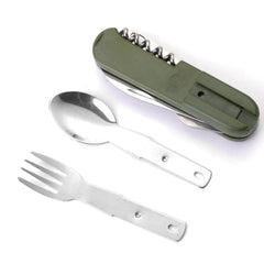 7 In 1 Camping Picnic Cutlery Knife Stainless Steel Fork Spoon Bottle Opener Flatware