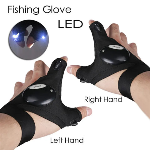1 Pcs LED Outdoor Flashlight Fishing Gloves Half-finger Gloves with Light Lighting Night