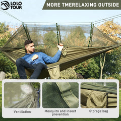 260x140cm Camping Hammock with Mosquito Net Double Travel Hanging Sleeping Bed