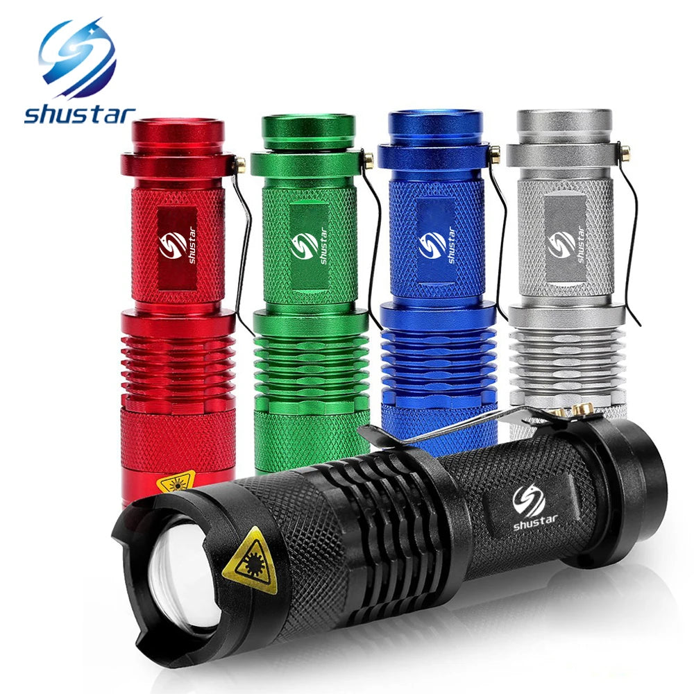 Colourful Waterproof LED Flashlight High Power Mini Spot Lamp 3 Models Zoomable