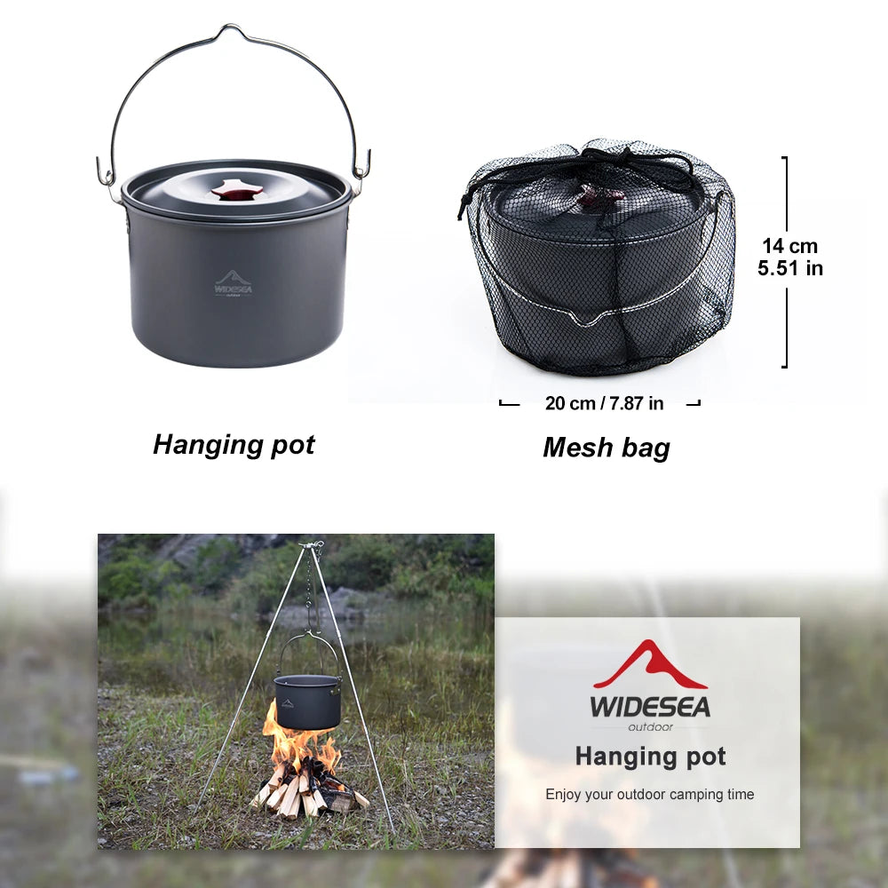 Widesea 4L Camping Hanging Pot Cookware Outdoor Bowler Tableware 4-6 Persons