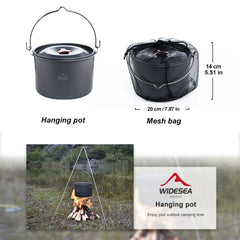 Widesea 4L Camping Hanging Pot Cookware Outdoor Bowler Tableware 4-6 Persons