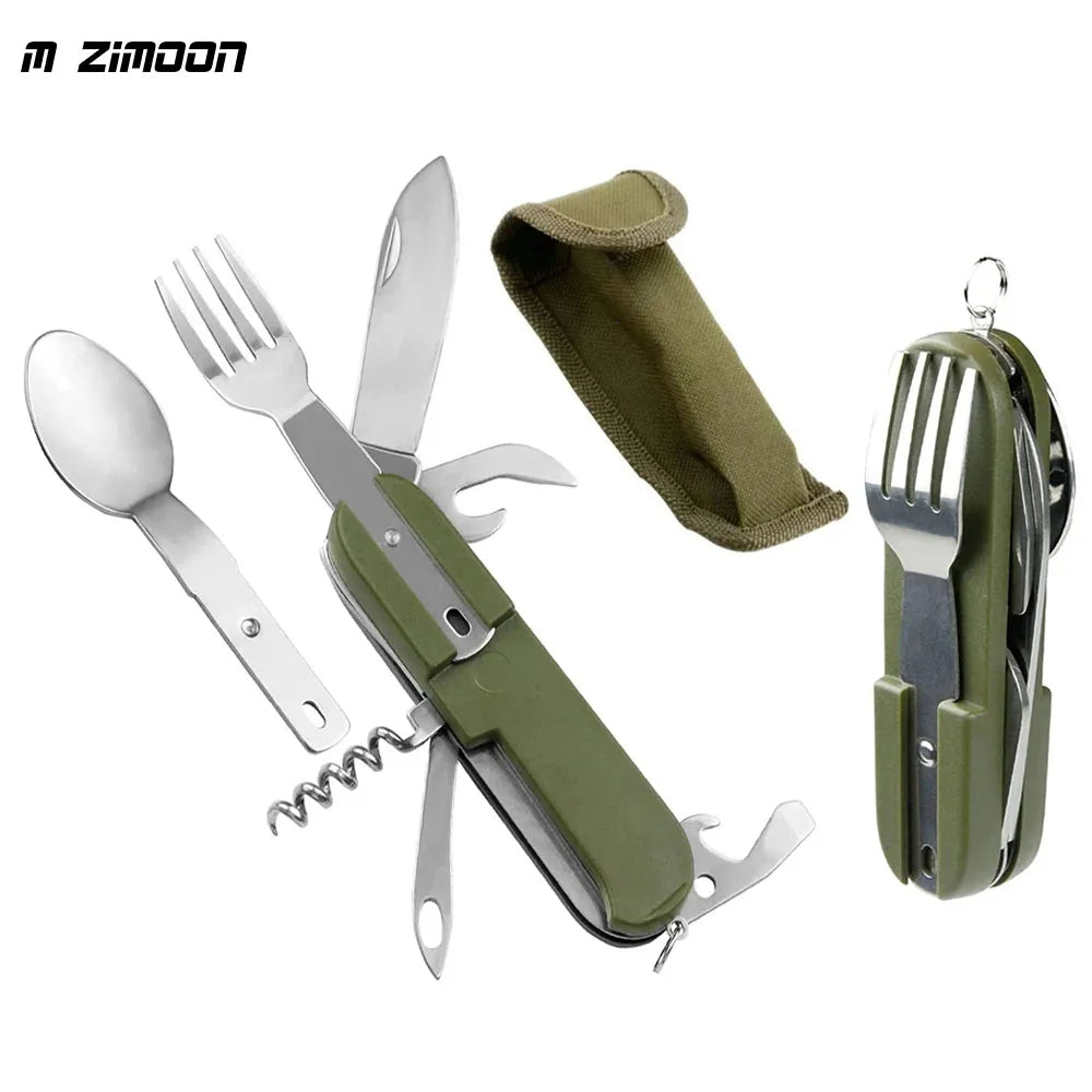 7 In 1 Camping Picnic Cutlery Knife Stainless Steel Fork Spoon Bottle Opener Flatware