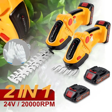 2 in 1 24V Cordless Electric Hedge Trimmer 20000RPM Rechargeable Handheld Household