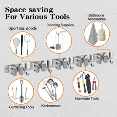 Broom Holder Wall Mount Mop Organizer Storage Tool Racks Stainless Steel Hooks