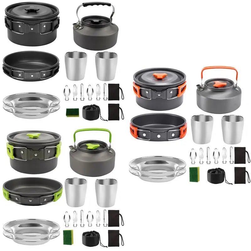 Camping Cookware Portable Pot Pan Cup Teaport Set Folding Outdoor Cooking Set