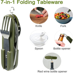 7 In 1 Camping Picnic Cutlery Knife Stainless Steel Fork Spoon Bottle Opener Flatware