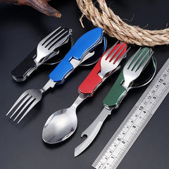 4 In 1 Multifunctional Outdoor Camping Picnic Tableware Foldable Spoon Knife Fork Bottle