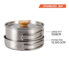 NOBANA Camping Pot Set 304 Stainless Steel Outdoor Cookware Kit Cooking Set Travel