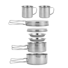 8pcs/set Stainless Steel Outdoor Camping Cookware Set Portable Ultralight Picnic Hiking