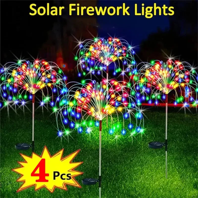 1/2/4Pcs Solar LED Firework Fairy Light Outdoor Garden Decoration Lawn Pathway Light