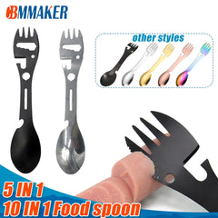Outdoor Camping Stainless Steel MultiFunction 5 In 1 Integrated Spoon Fork Tableware