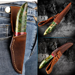 Fixed blade Hunting Knife Handmade forged Damascus Steel camping knife blade Portable